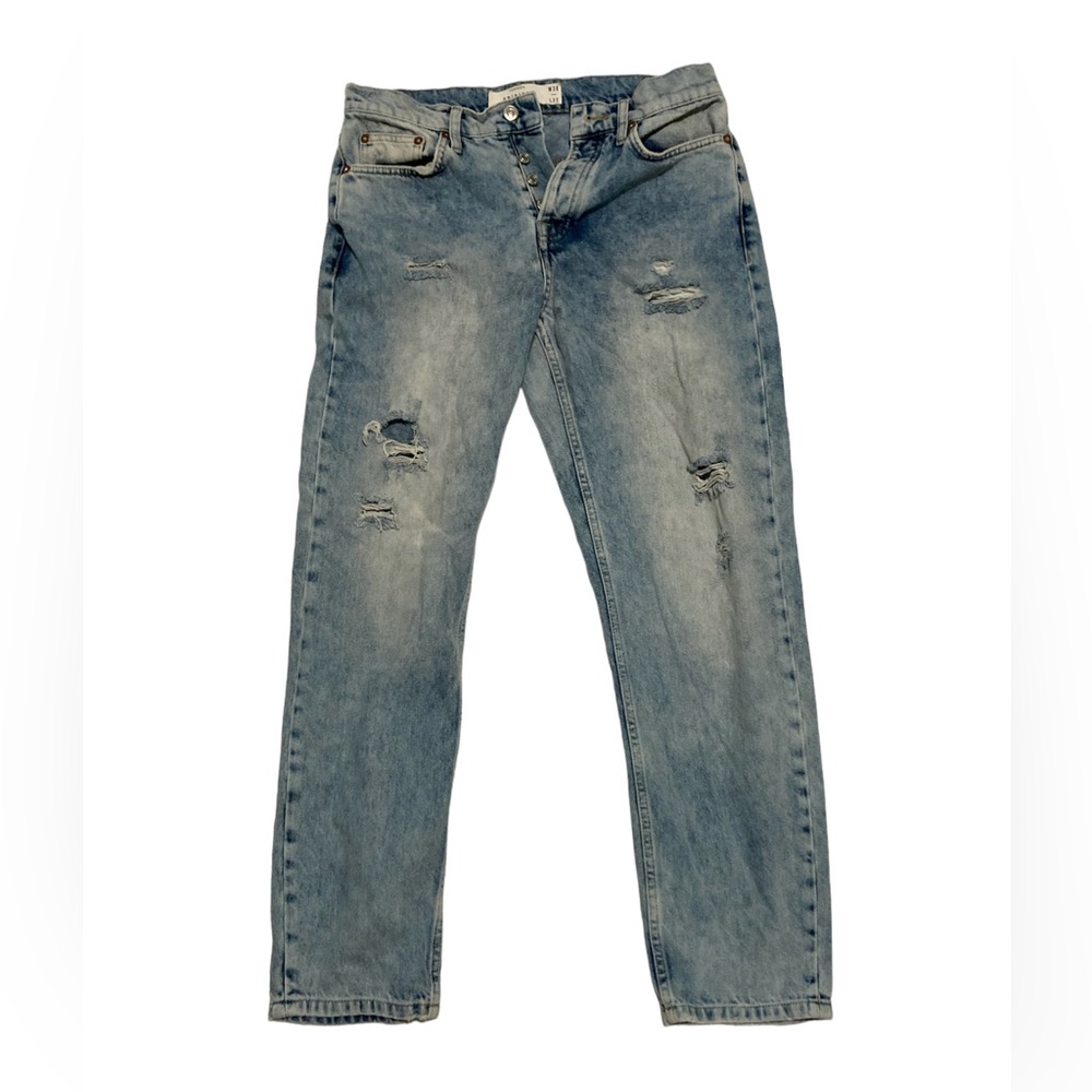 light blue topman distressed jeans, high waisted, button up